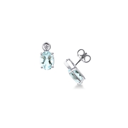Pendientes tipo boton en oro blanco 18k con aguamarinas con diamante
