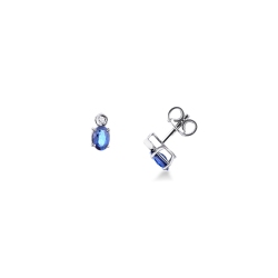 Pendientes boton en oro18k zafiro azul ovalada con diamante