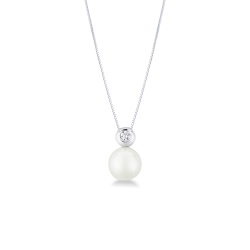 Collar en oro blanco 18k con perla natural y diamante brillante