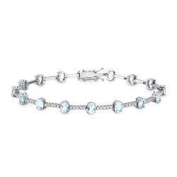 Pulsera alternada en oro blanco 18k con aguamarinas y diamantes