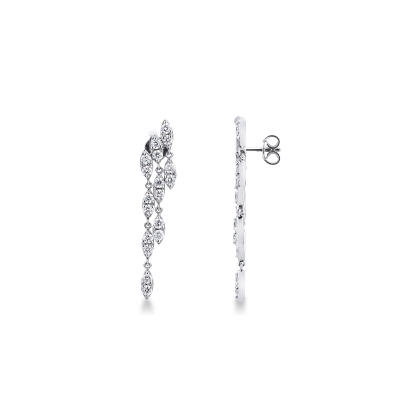 Pendientes colgantes tres filas oro blanco 18 diamantes