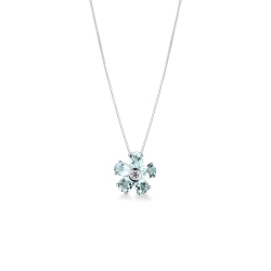 Collar flor aguamarina y diamante central  en oro blanco 18k