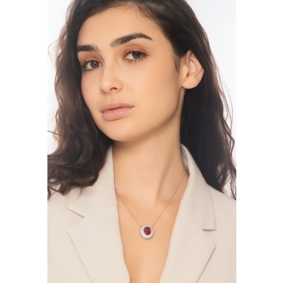 Gargantilla halo oro blanco 18k con rubí y diamantes