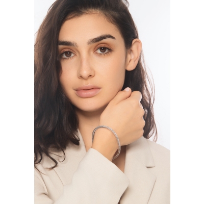 Pulsera tennis elastica en oro blanco 750 con diamantes