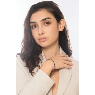 Pulsera riviera elastica en oro blanco 18k con diamantes negros