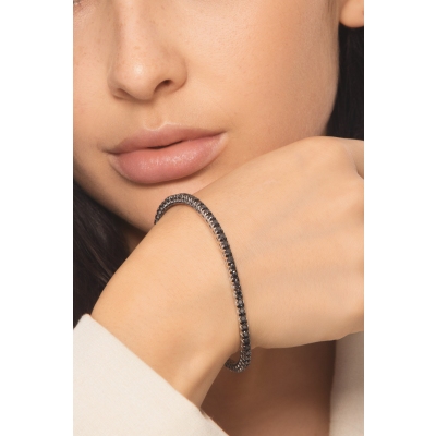 Pulsera riviera elastica en oro blanco 18k con diamantes negros