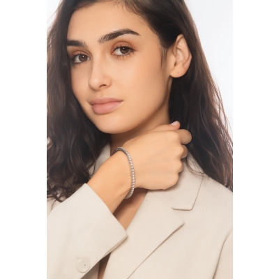 Pulsera en oro blanco 18k con diamantes tennis elástica