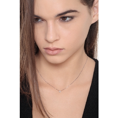 Diamante de 0.07 quilates solitario colgante de oro blanco 750