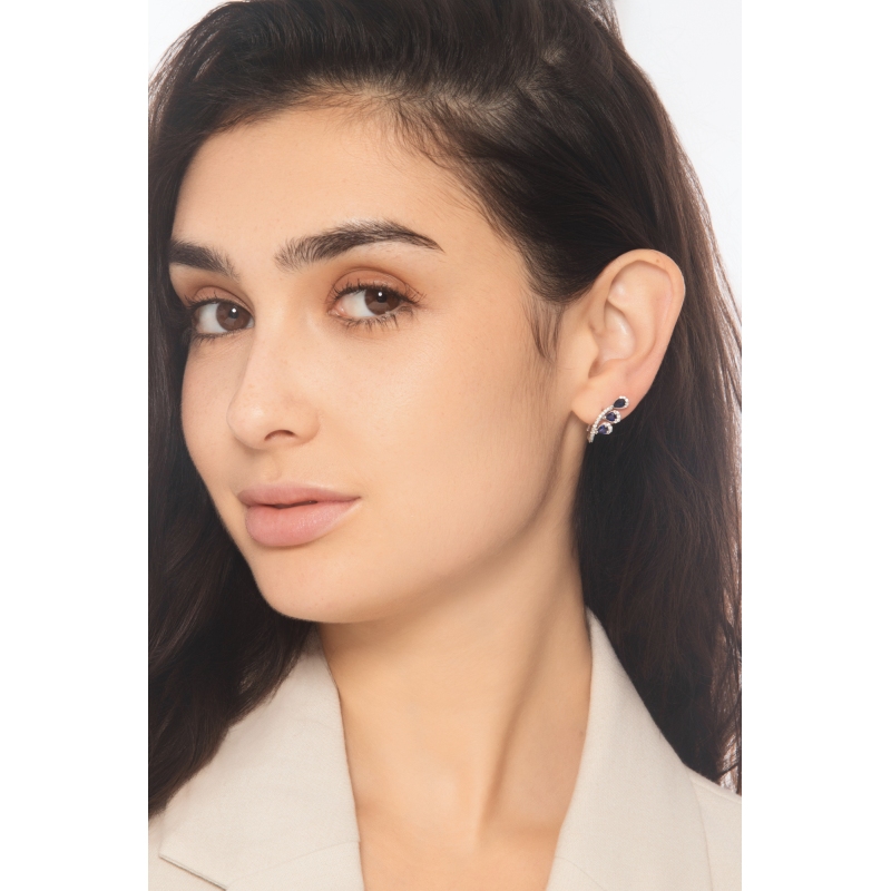 Pendientes ramas oro blanco 18k con zafiros y diamantes