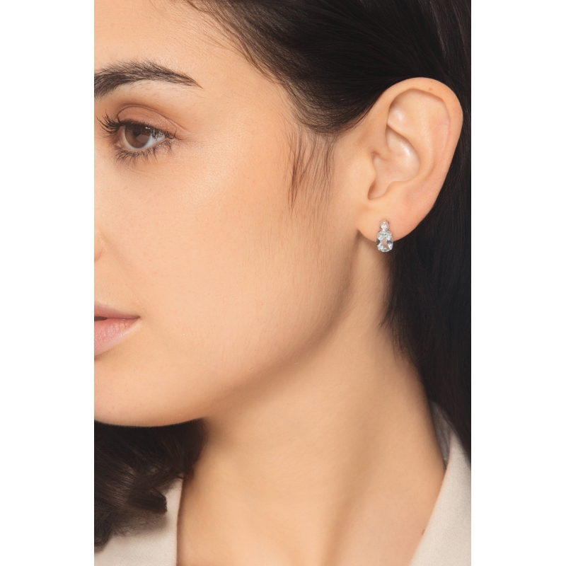 Pendientes tipo boton en oro blanco 18k con aguamarinas con diamante Pendientes tipo boton en oro blanco 18k con aguamarinas con diamante