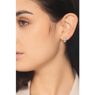 Pendientes tipo boton en oro blanco 18k con aguamarinas con diamante