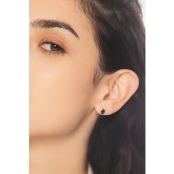 Pendientes boton en oro18k zafiro azul ovalada con diamante 2