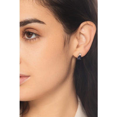 Pendientes boton en oro blanco 18k con diamantes y zafiros azules
