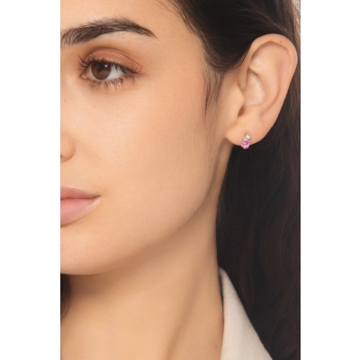 Pendientes boton en oro blanco 18k con zafiro rosa y diamante