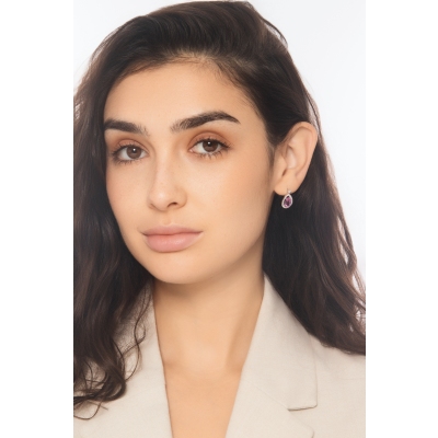 Pendientes gotas oro blanco 18k con zafiro rosa y diamantes