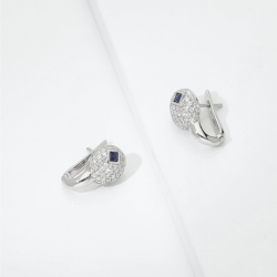 Pendientes con pavé ovalado en oro blanco, zafiro y diamantes 2