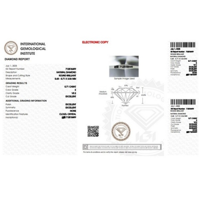 Diamante certificado IGI 0.71 CT E VS2 