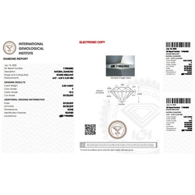 Diamante certificado IGI  0.30CT F VS2