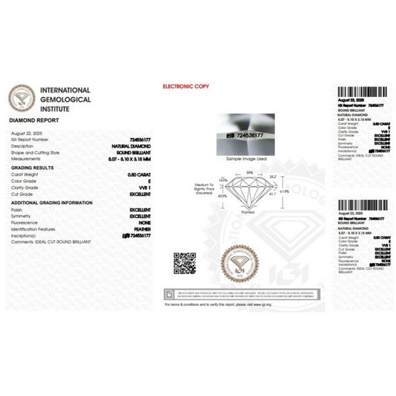 Diamante certificado IGI CT 0,50  E  VS 2