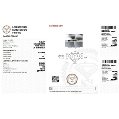 Diamante certificado IGI CT 0,50  E  VS 2
