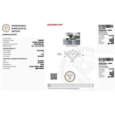 Diamante certificado IGI 0.30 CT E VS2