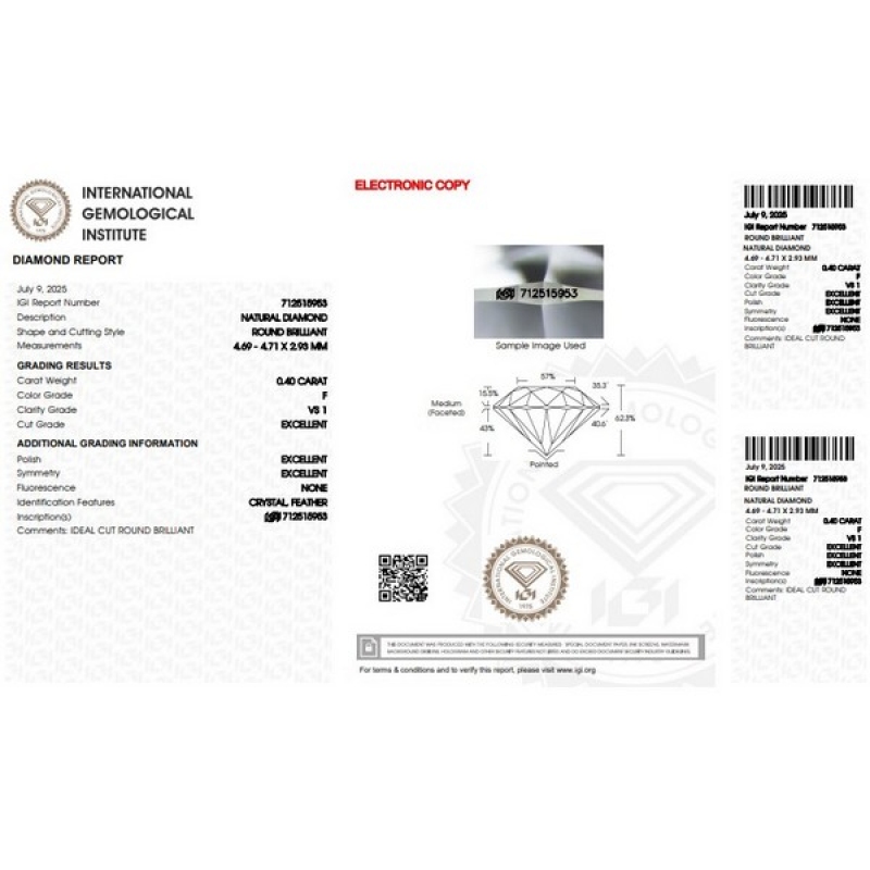 Diamante certificado IGI 0.40 CT F VS1