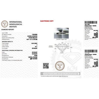 Diamante certificado IGI 0.40 CT F VS1