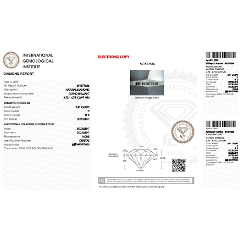 Diamante certificado IGI 0.41 CT D SI2