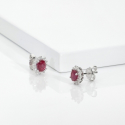 Pendientes contorno en oro blanco 18k con rubí y diamantes