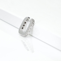 Pendiente único rectangular en oro blanco 18k con diamantes