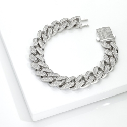Pulsera Cuban link en oro blanco de 18k con diamantes