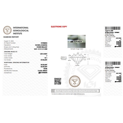 Diamante certificado IGI  0.50 CT F VS1