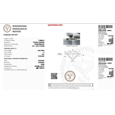 Diamante certificado IGI 0.30 CT D VS2