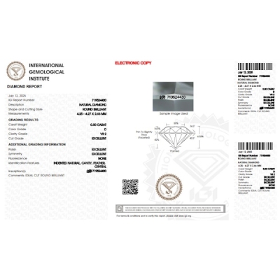 Diamante certificado IGI  0.30 CT D VS2