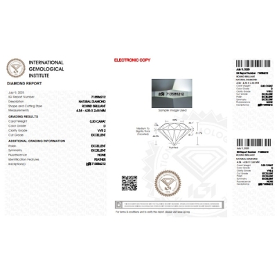 Diamante certificado IGI  0.30 CT D VVS2 