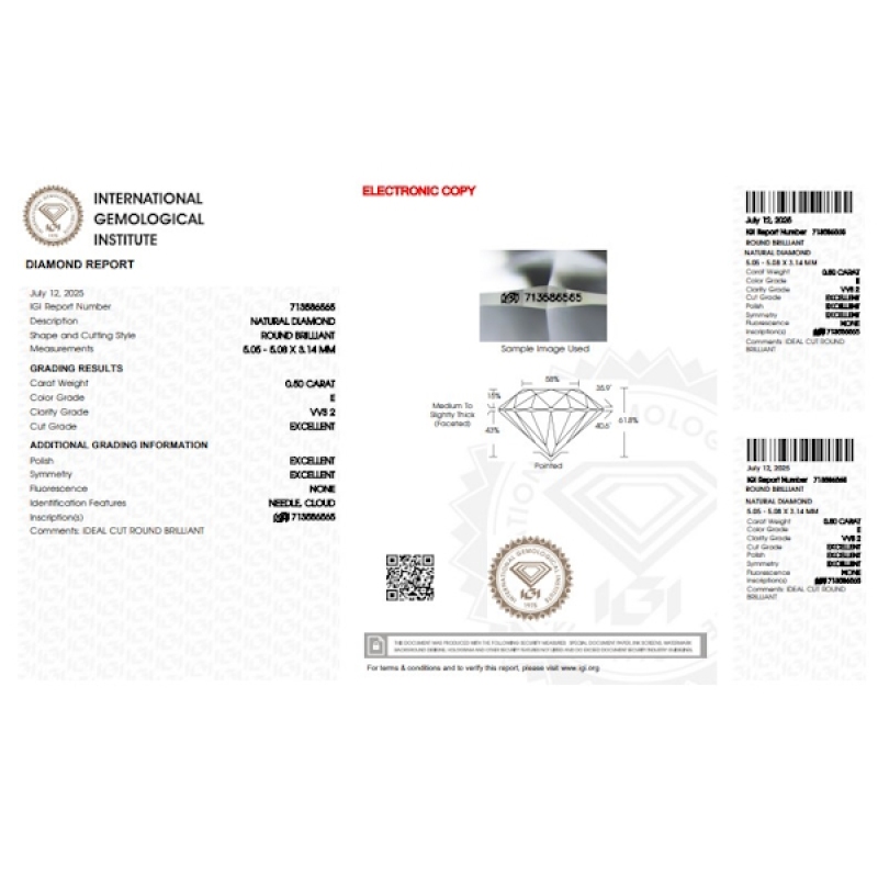 Diamante certificado IGI 0.50 CT E VVS2