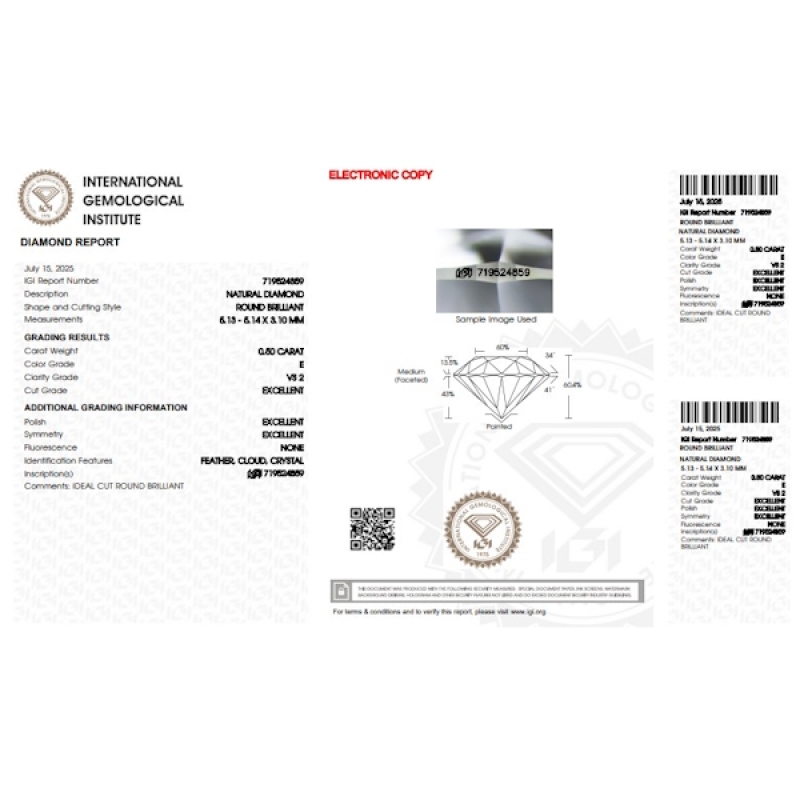Diamante certificado IGI 0.50 CT  E VS2