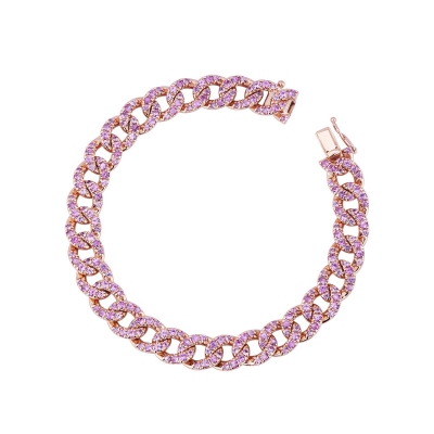 Pulsera cubana de oro rosa de 18k con zafiros rosas