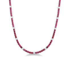 Collar tennis en oro blanco 18k con rubíes y diamantes