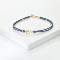 Pulsera cuerda azul con charm  ancla en oro amarillo 18k 2