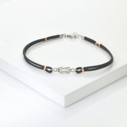 Pulsera tela negra con nudo en oro blanco y rosa 18k 2