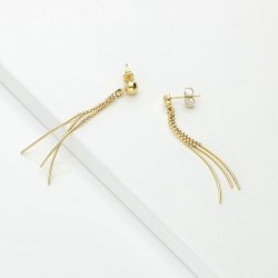 Pendientes colgantes en oro amarillo 18k con bolitas y barras 2