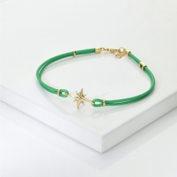 Pulsera tela verde y estrella en oro amarillo y blanco 18k 2