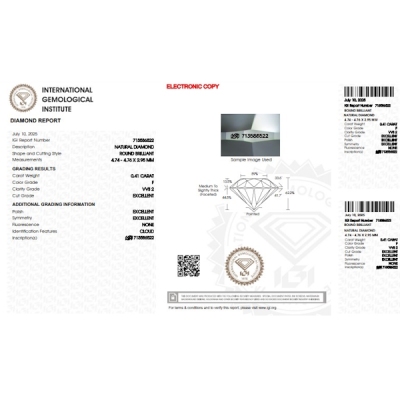 Diamante certificado IGI 0.41 CT F VVS2