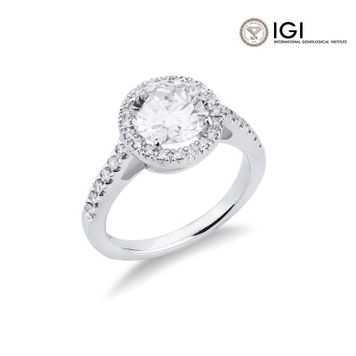 Anillo en oro blanco con diamante central natural GIA 2.00ct
