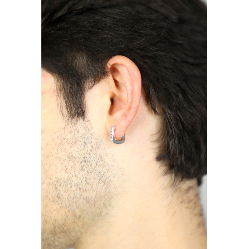 Pendiente único rectangular en oro blanco 18k con diamantes