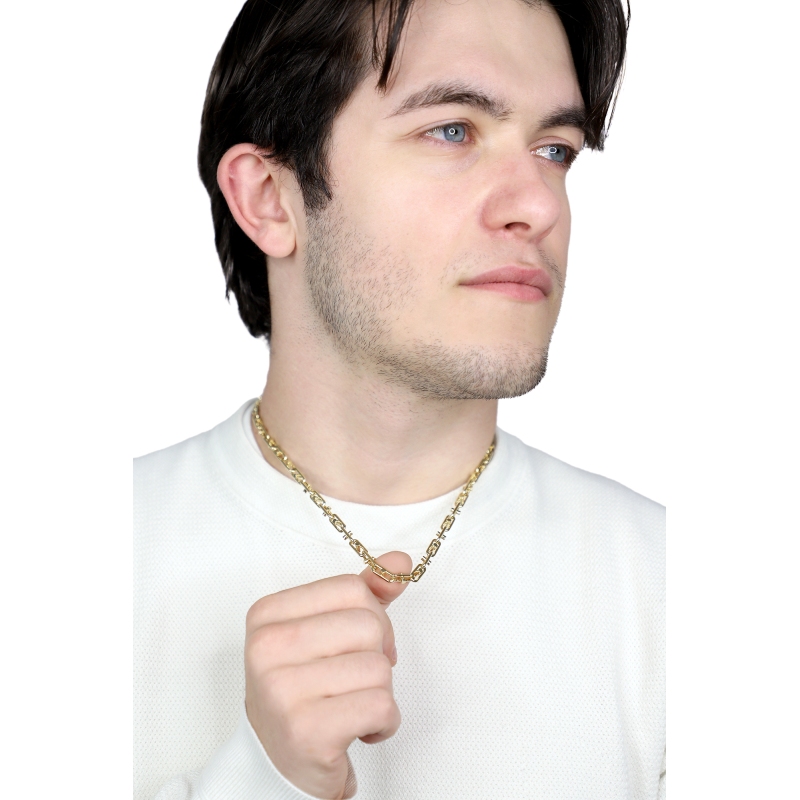 Cadena de hombre en oro amarillo 18k con diseño geométrico