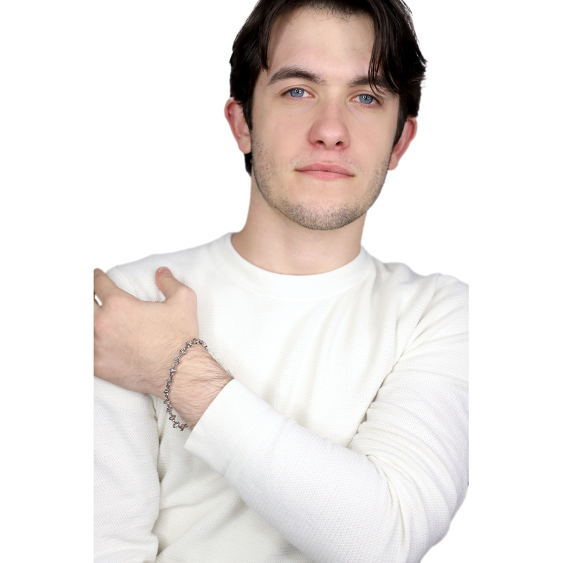 Pulsera de hombre en oro blanco 18k con diseño fantasía
