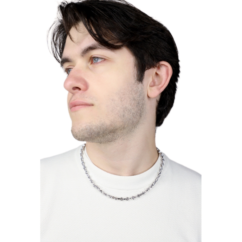 Cadena de hombre en oro blanco 18k con diseño fantasía