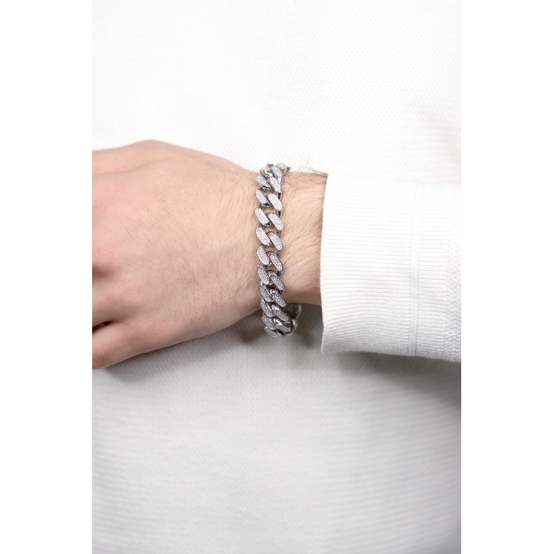 Pulsera Cuban link en oro blanco de 18k con diamantes